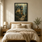 Gothic Cottage Black Cat Canvas Wall Art