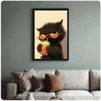 Cool Black Cat Iced Drink Impasto Canvas Wall Art