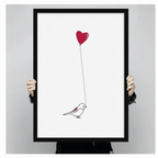 Minimalist Bird Heart Balloon Canvas Wall Art w6092
