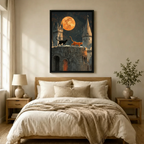 Gothic Cats Castle Moon Canvas Wall Art
