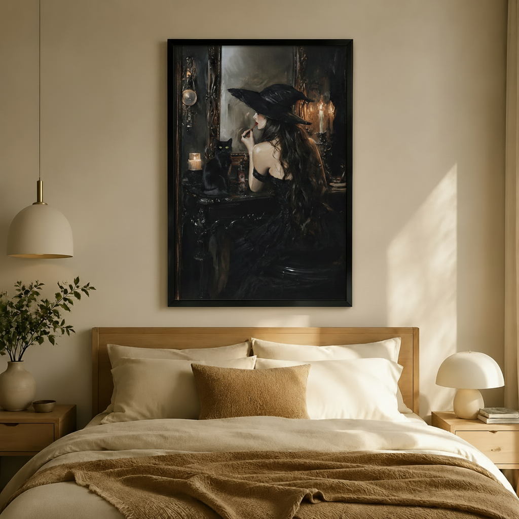 Dark Witch Vanity Mirror Black Cat Canvas