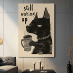 Still Waking Up Dog Coffee Canvas Wall Art