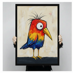 Colorful Crazy Bird Expressionist Canvas Wall Art w6012