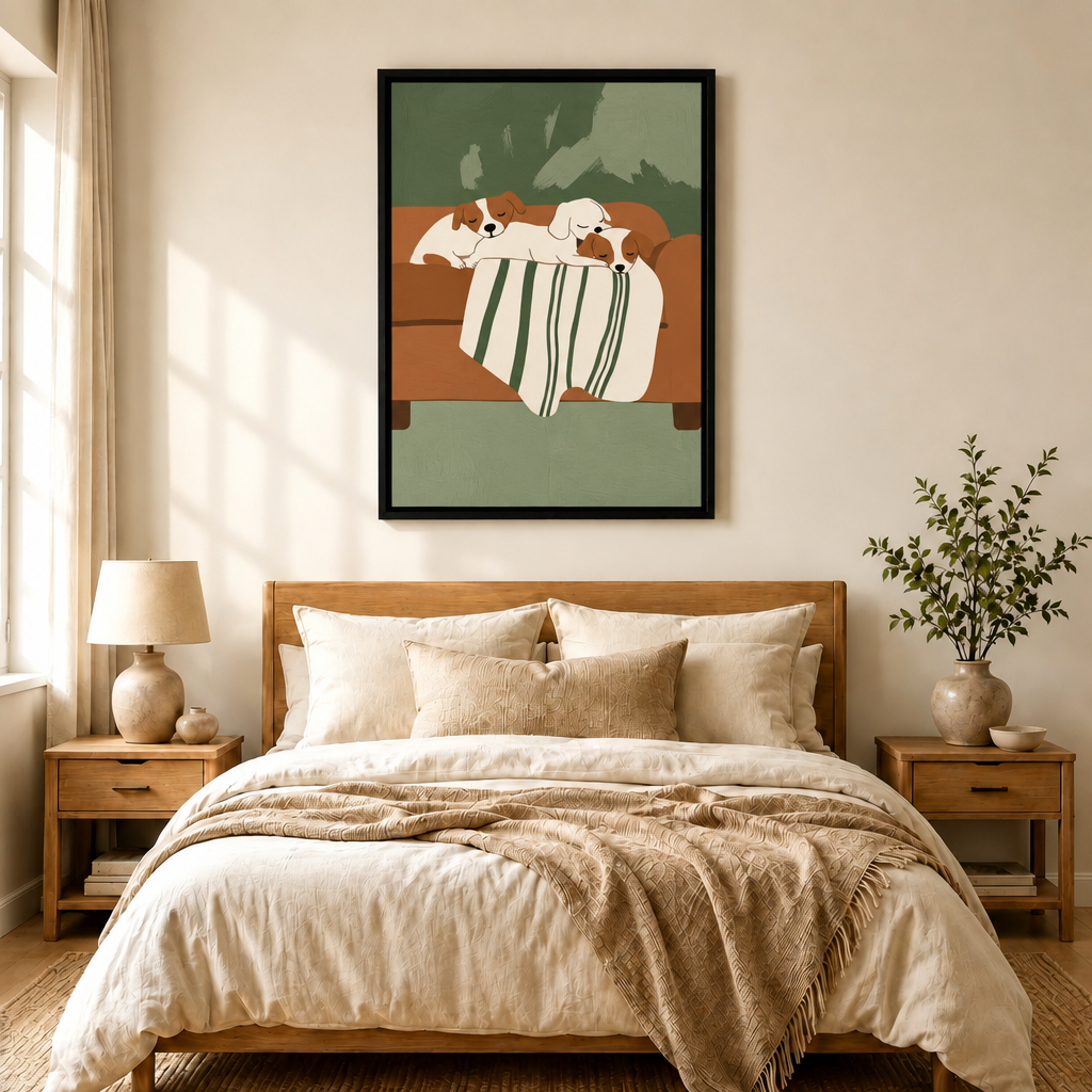 Three Puppies Napping Minimalist Canvas Art
