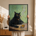 Cigar Cat Whiskey Black Cat Canvas Wall Art