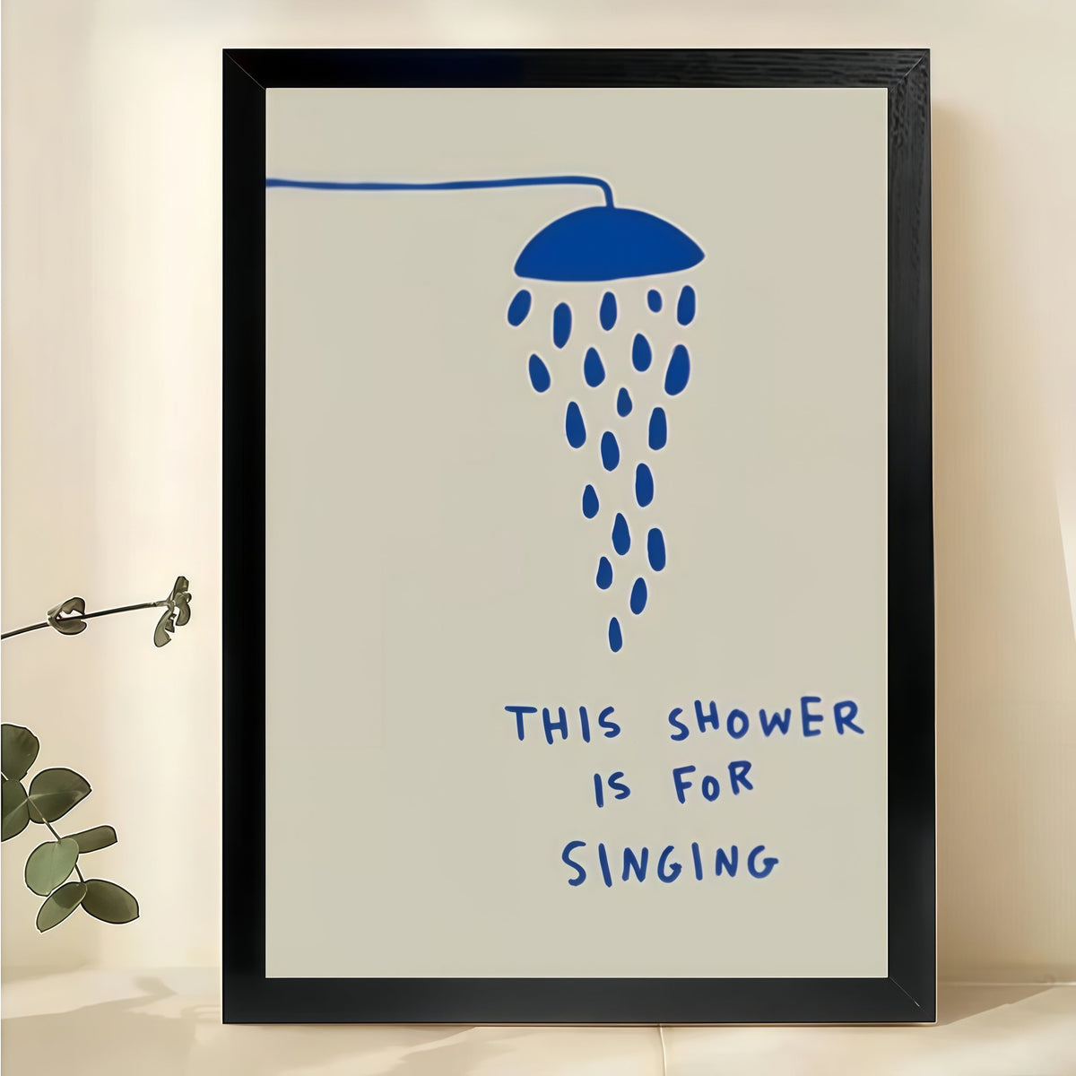 This Shower Is For Singing Wall Art – Minimalist Bathroom Quote Canvas Print on Natural Wood Frame | W2077