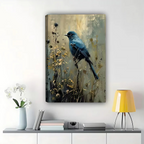 Blue Bird Watercolor Wall Art - Wildflower Nature Print| W1054