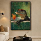 Poolside Gator Cocktail Funny Canvas Wall Art