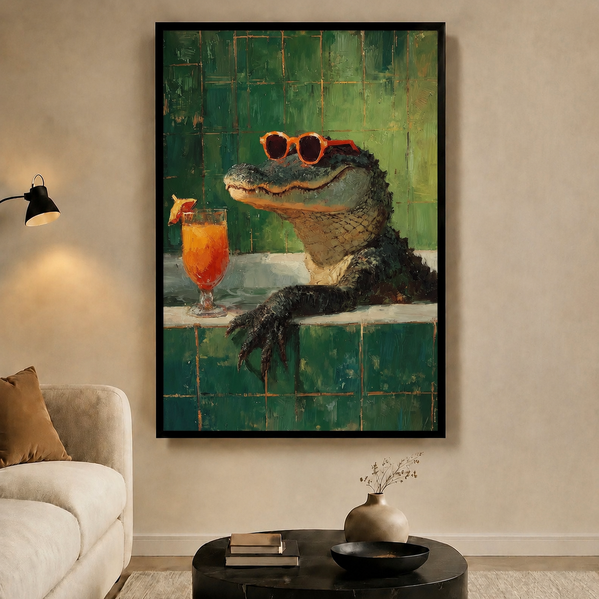 Poolside Gator Cocktail Funny Canvas Wall Art