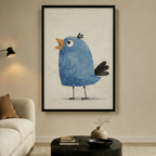 Chubby Blue Bird Singing Canvas Wall Art