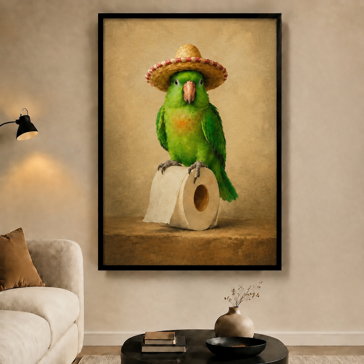 Sombrero Parrot Toilet Paper Funny Canvas Art