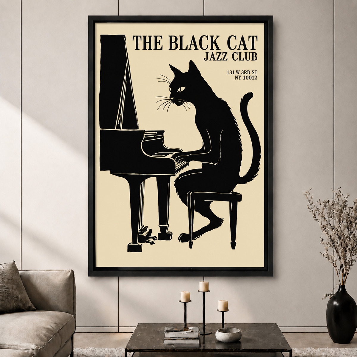 Jazz Cat Piano Vintage Poster Canvas Art