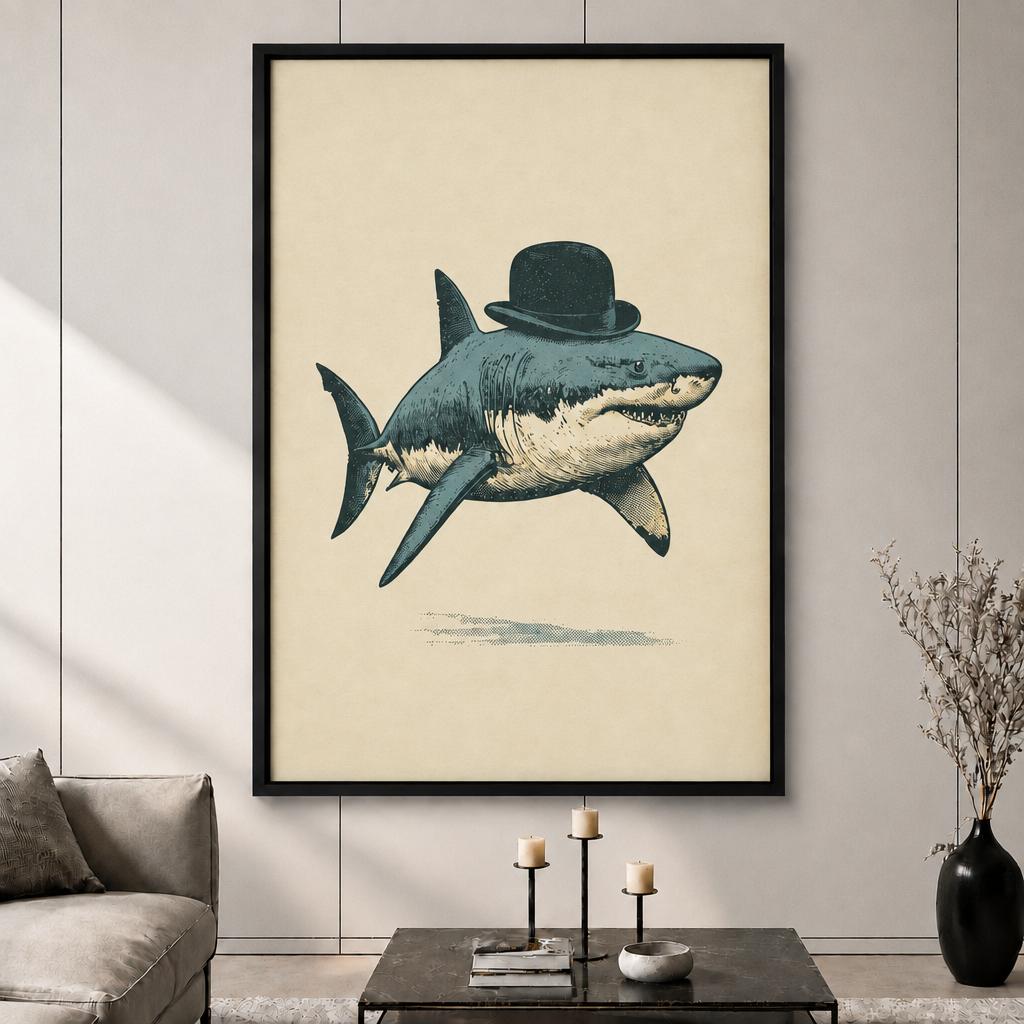Vintage Dapper Shark Canvas Wall Art