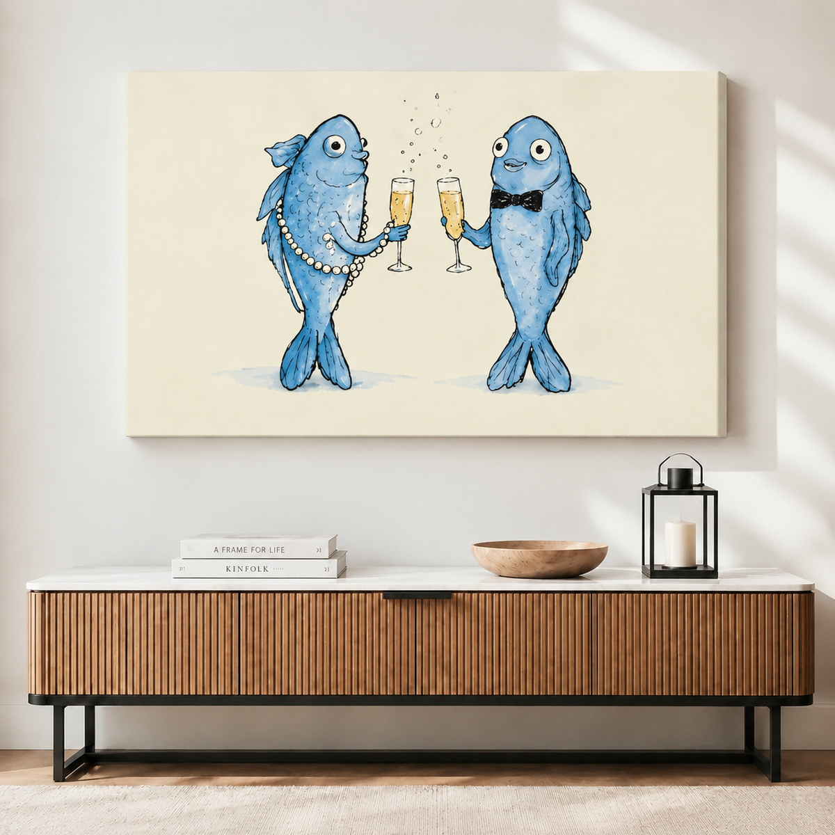 Champagne Fish Toast Whimsical Canvas Art