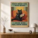 I Read Books Drink Wine Black Cat Canvas Art