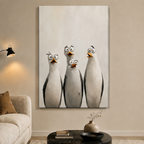 Four Curious Seagulls Whimsical Portrait Canvas Art