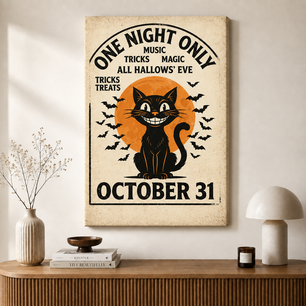 Halloween Black Cat Vintage Poster Canvas
