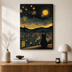 Van Gogh Starry Night Black Cat Canvas Art