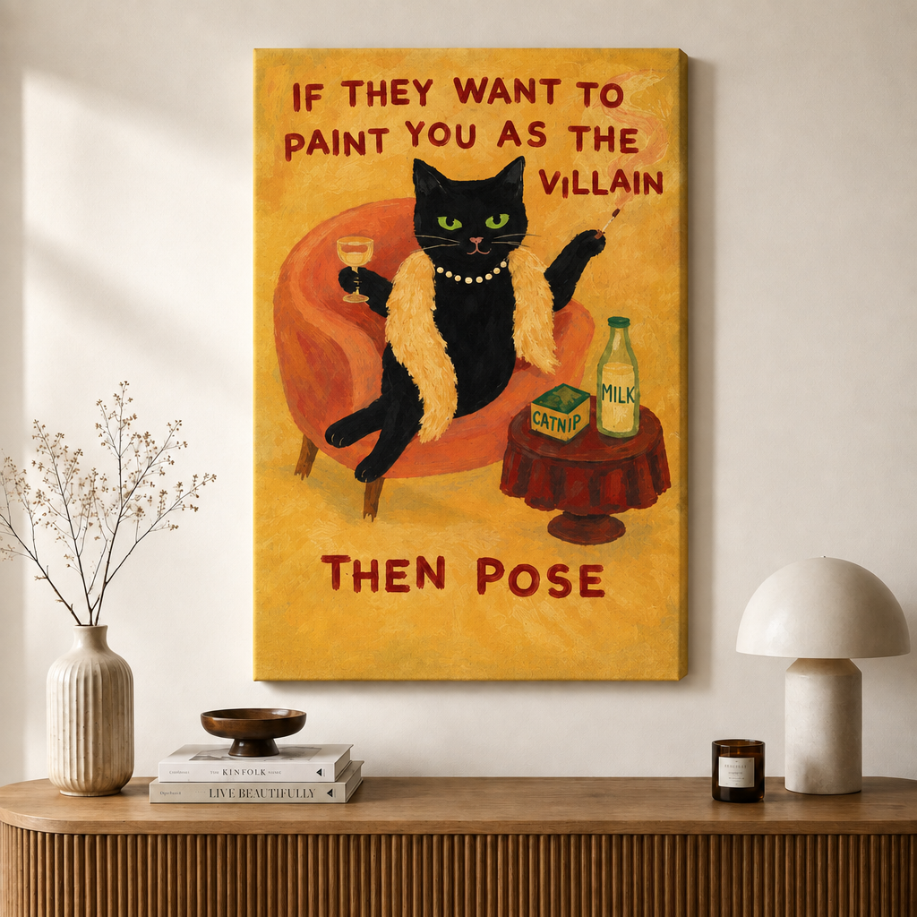 Villain Pose Black Cat Canvas Art