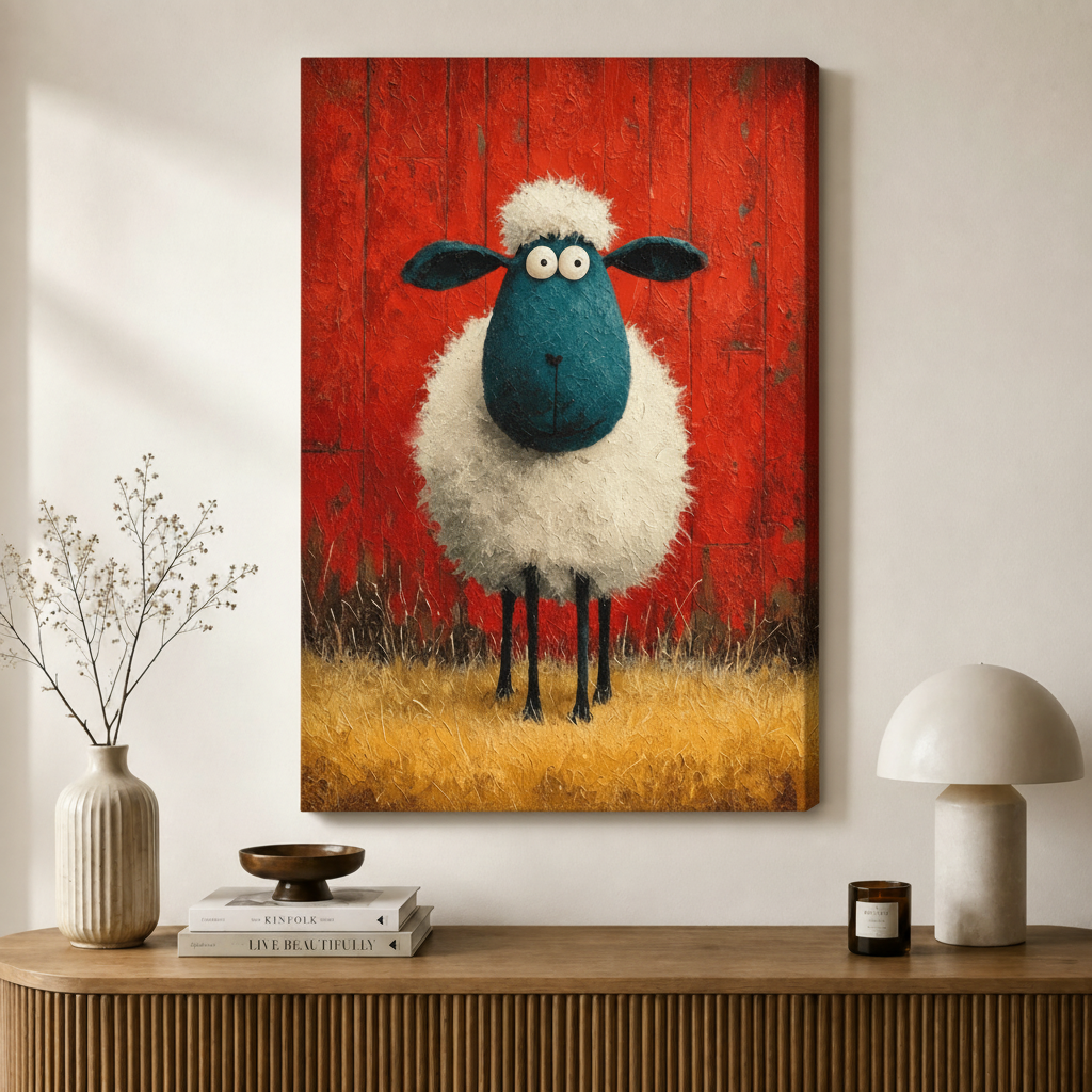 Whimsical Sheep Farmhouse Funny Canvas Art