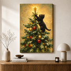 Black Cat Christmas Tree Oil Painting Canvas