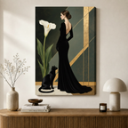 Art Deco Elegant Woman Black Cat Canvas Art