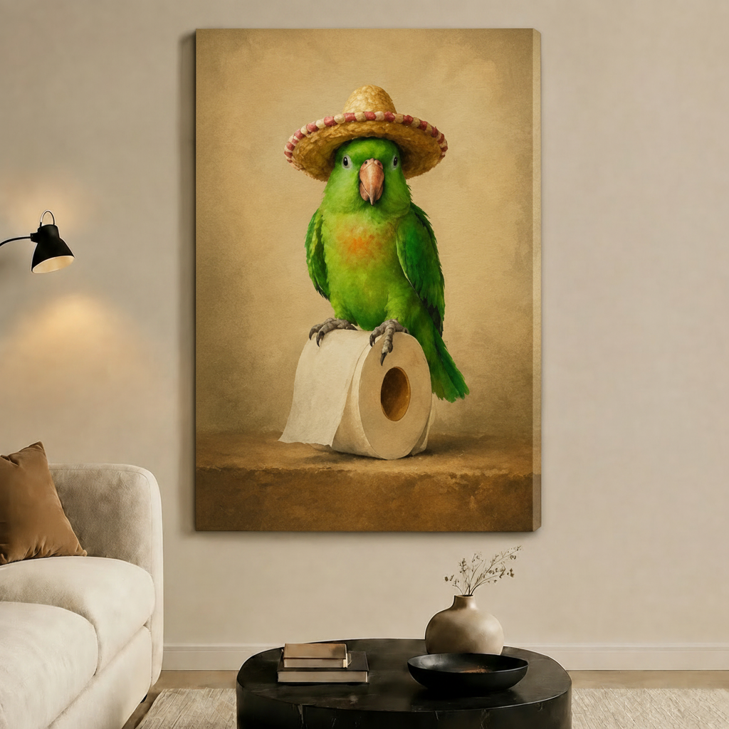 Sombrero Parrot Toilet Paper Funny Canvas Art