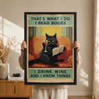 I Read Books Drink Wine Black Cat Canvas Art