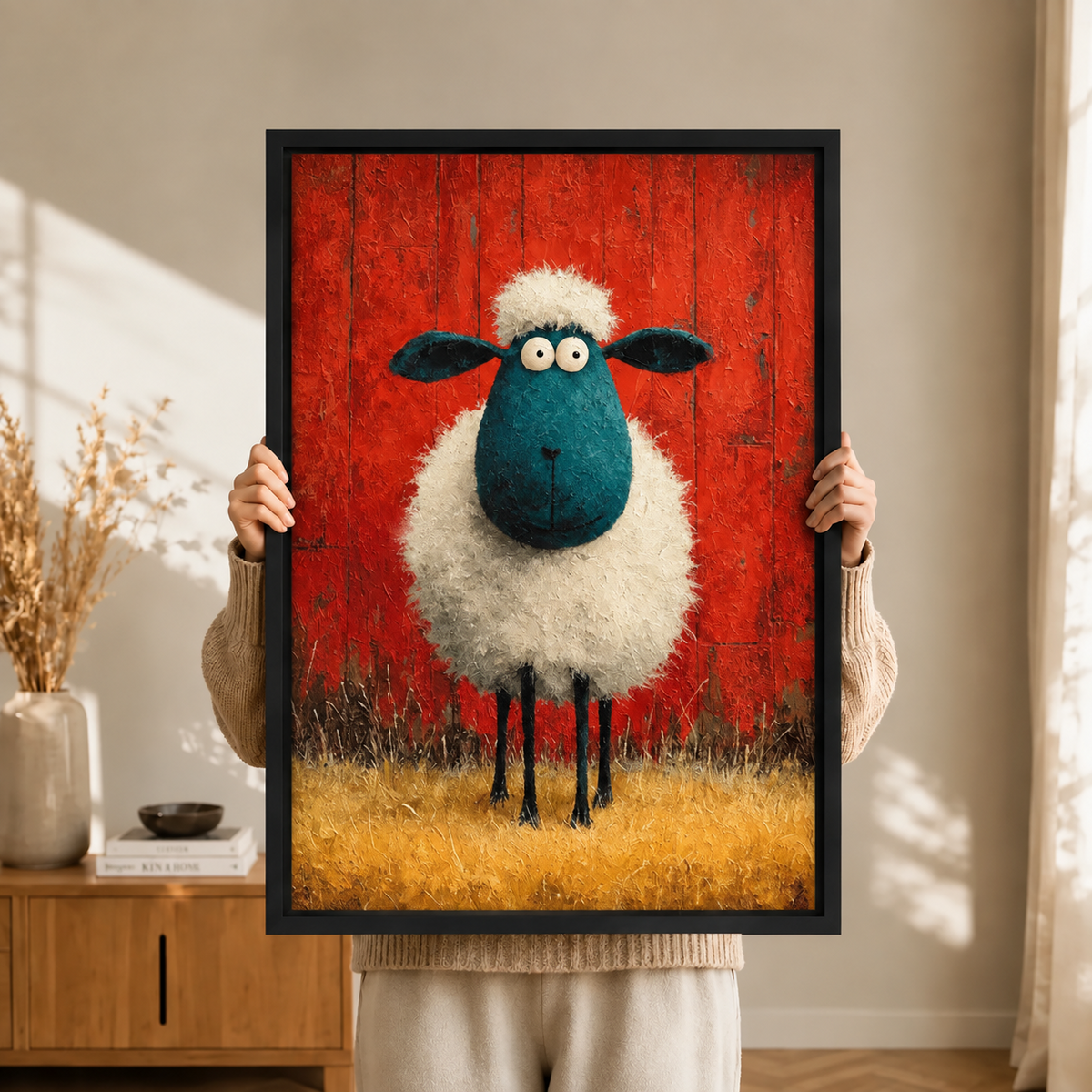 Whimsical Sheep Farmhouse Funny Canvas Art