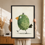 Cute Green Bird Minimalist Watercolor Canvas Art