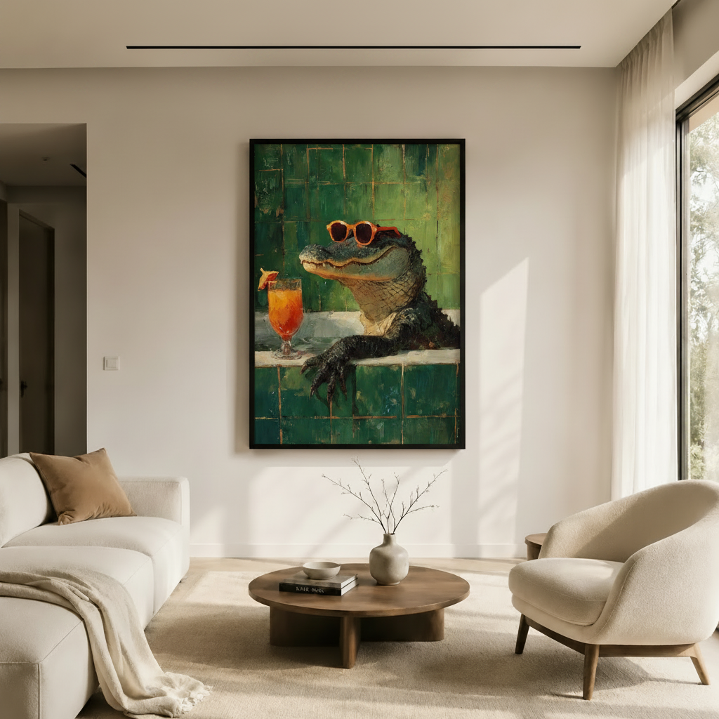 Poolside Gator Cocktail Funny Canvas Wall Art