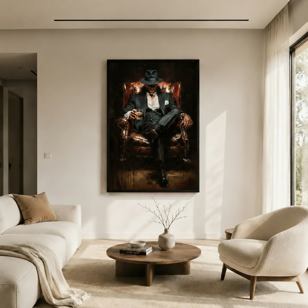 Gentleman Whiskey Chair Dark Cinematic Canvas Art