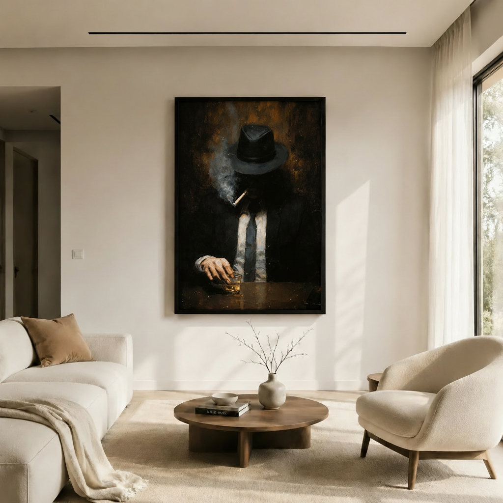 Noir Gentleman Whiskey Cigar Dark Oil Canvas