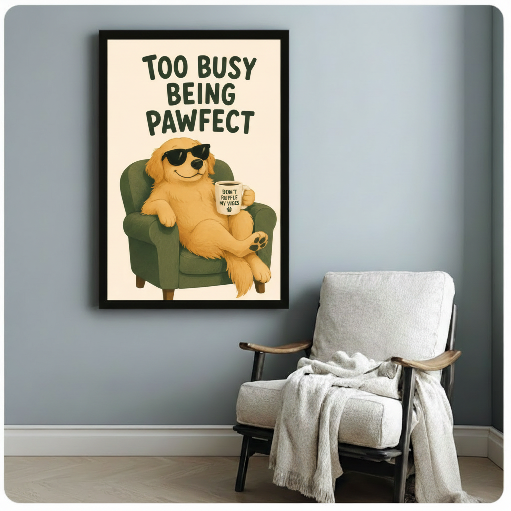 Pawfect Golden Retriever Funny Poster Canvas Art w6616