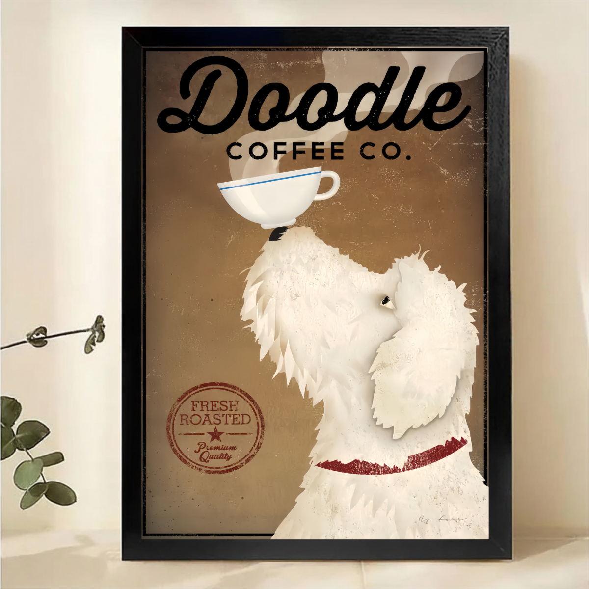 Doodle Coffee Co. Dog Wall Art - Vintage Advertising Canvas Print|W1363