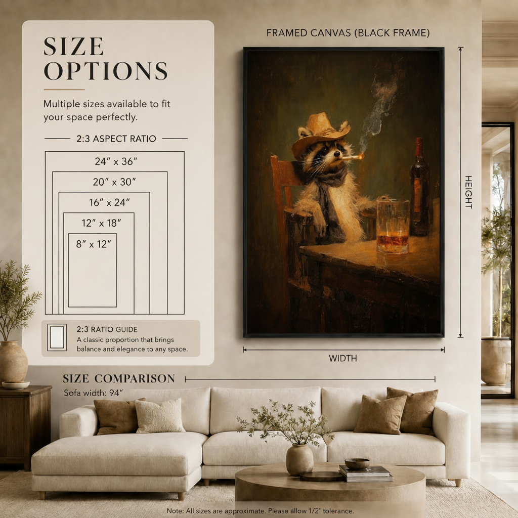 Raccoon Cowboy Whiskey Bar Canvas Wall Art