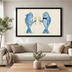 Champagne Fish Toast Whimsical Canvas Art