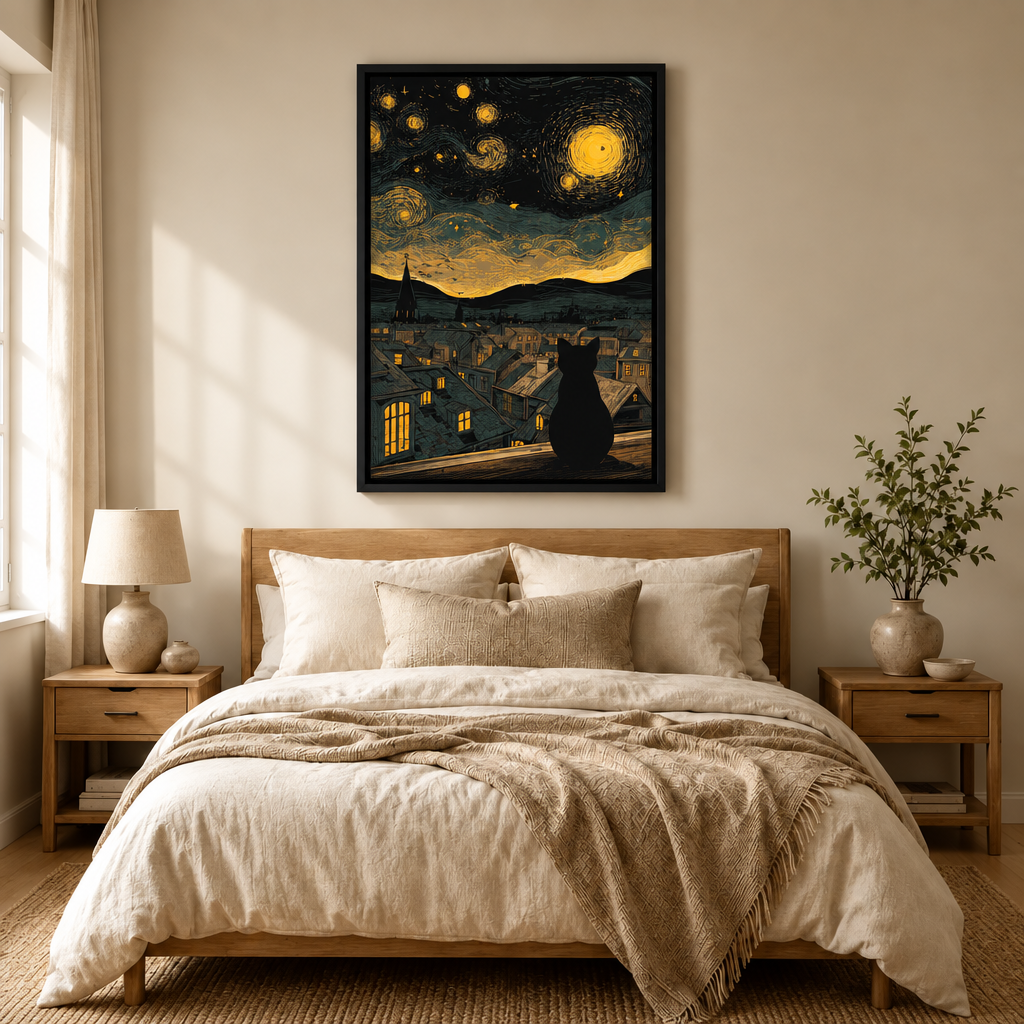 Van Gogh Starry Night Black Cat Canvas Art
