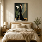 Art Deco Elegant Woman Black Cat Canvas Art