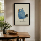 Chubby Blue Bird Singing Canvas Wall Art