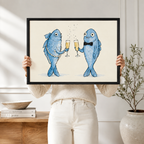 Champagne Fish Toast Whimsical Canvas Art
