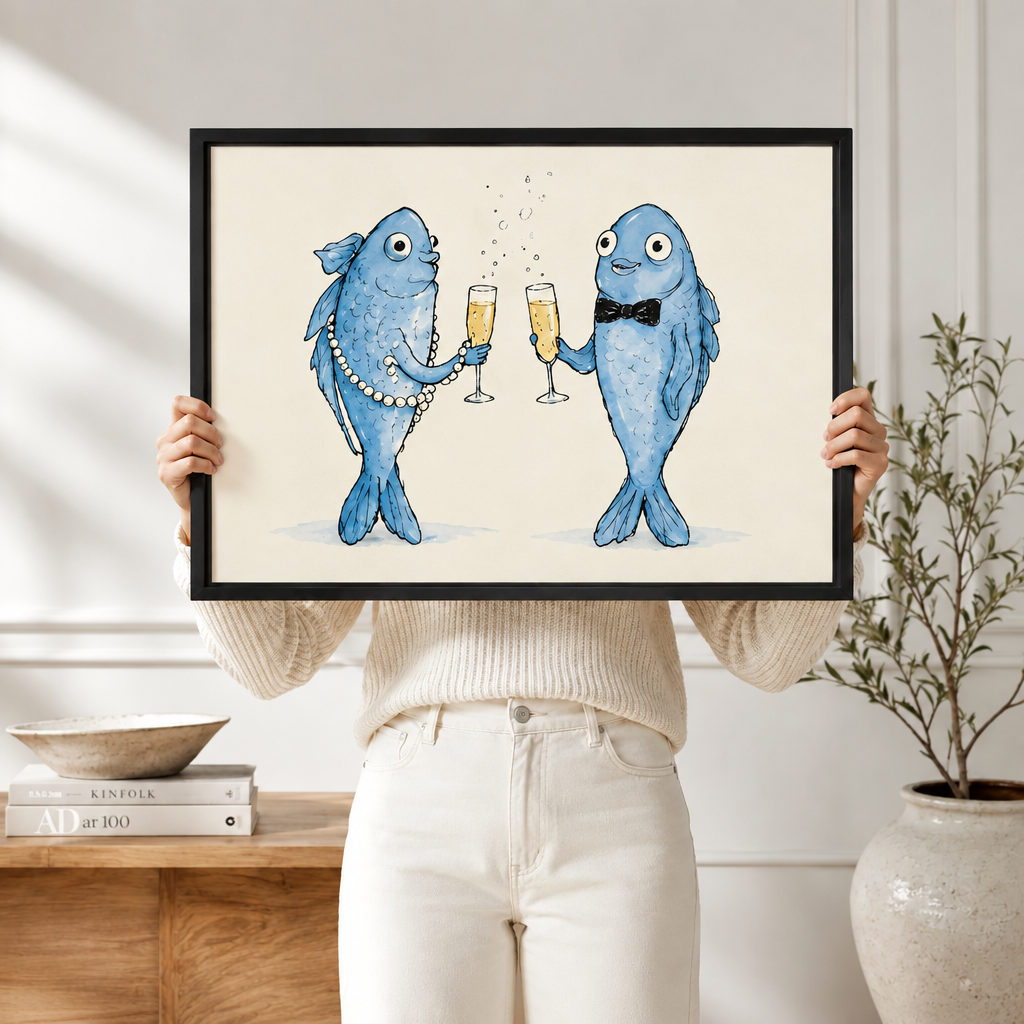 Champagne Fish Toast Whimsical Canvas Art