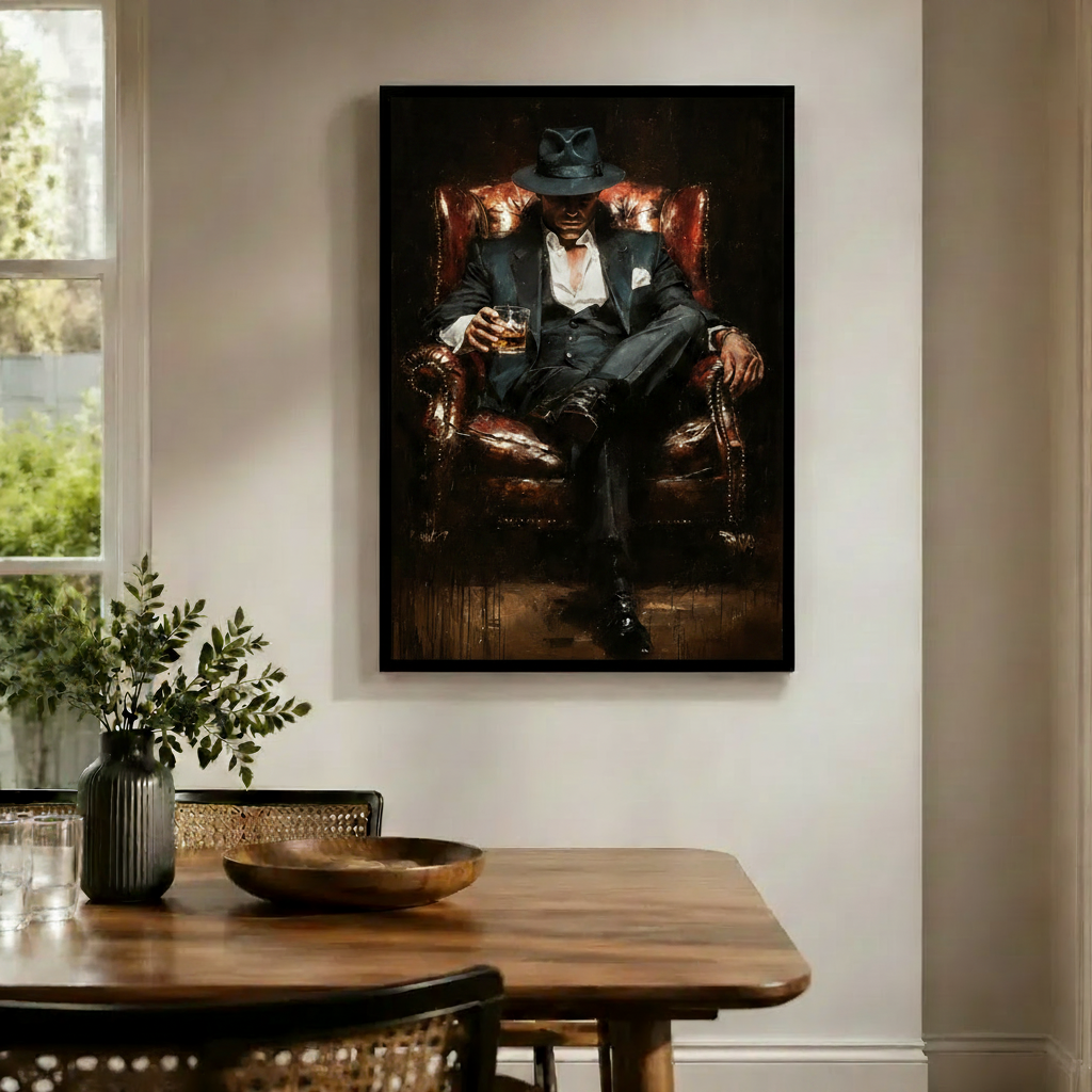 Gentleman Whiskey Chair Dark Cinematic Canvas Art