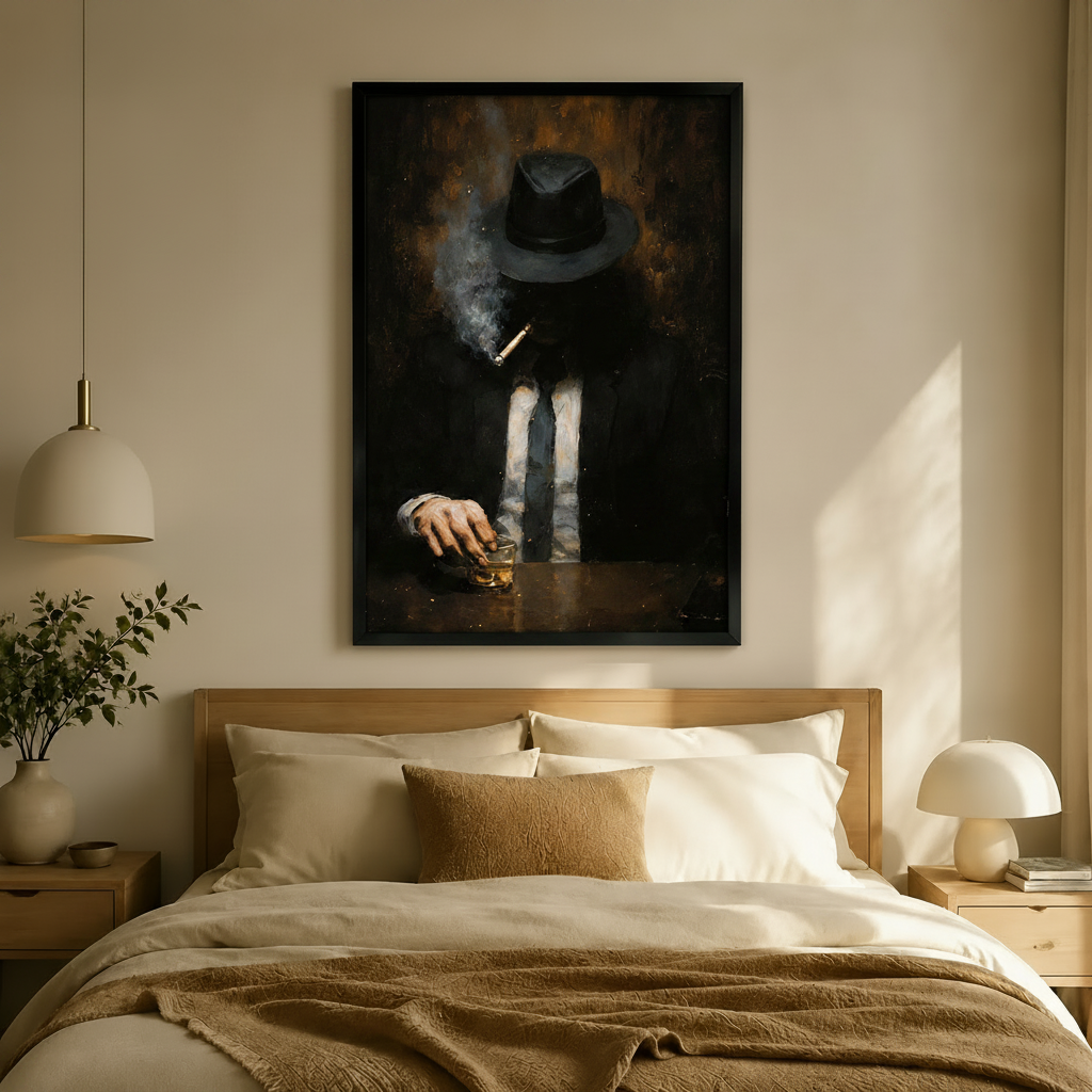 Noir Gentleman Whiskey Cigar Dark Oil Canvas