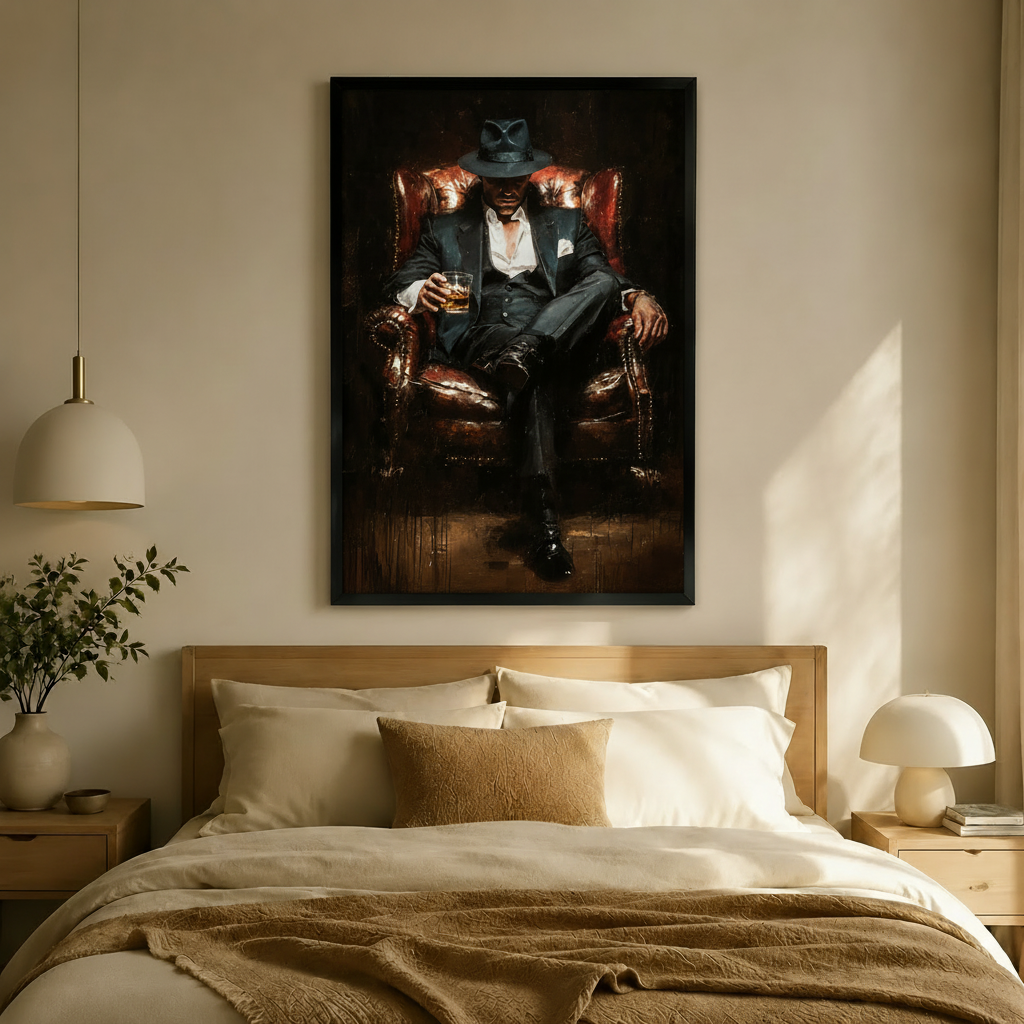 Gentleman Whiskey Chair Dark Cinematic Canvas Art