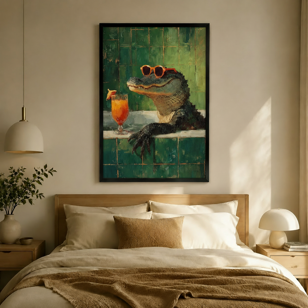 Poolside Gator Cocktail Funny Canvas Wall Art