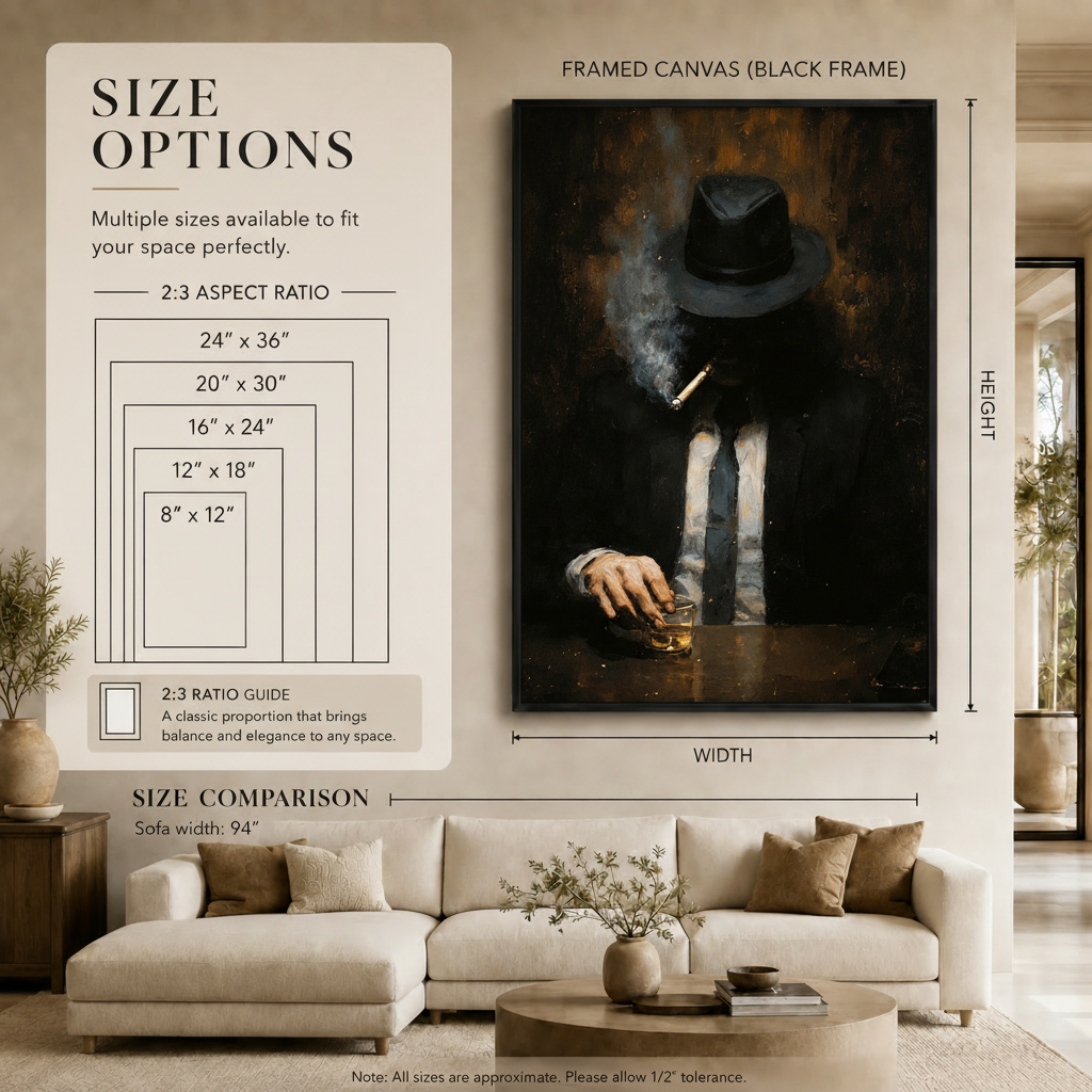 Noir Gentleman Whiskey Cigar Dark Oil Canvas