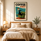 Coffee First Greyhound Retro Poster Canvas Wall Art