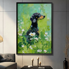 Dachshund Daisy Field Impressionist Canvas Wall Art