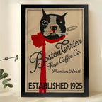 Vintage Boston Terrier Coffee Co Wall Art – Retro Dog Coffee Advertisement Framed Print | W2304